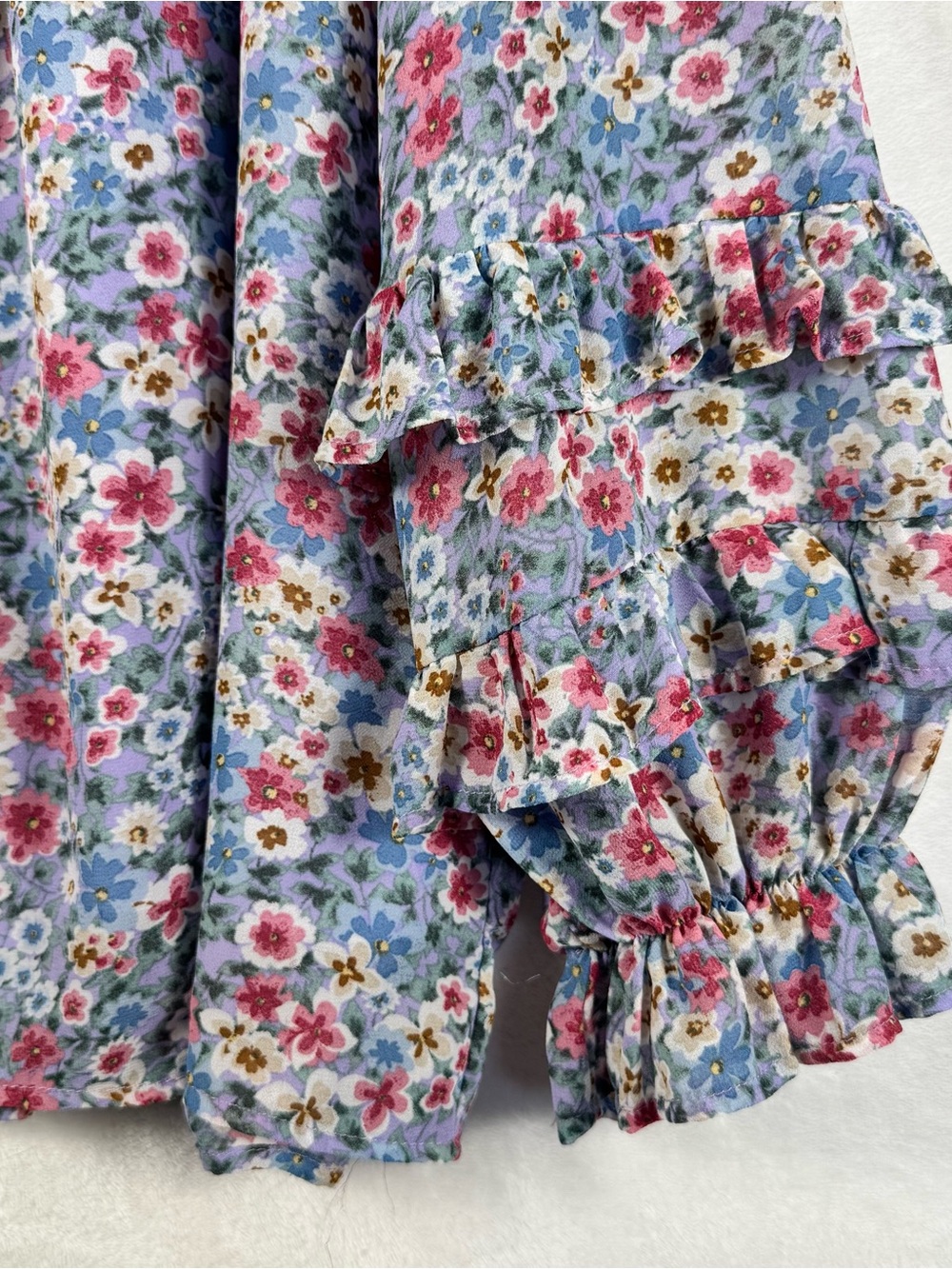 Entro Floral Ruffle Blouse Statement Sleeve Sheer Romantic Prairie Top L - Picture 3 of 9
